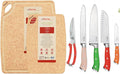 Elihome 2-piece Class Dishwasher Safe Cutting Board Set with 5-piece Premium Stainless Colorful handle Steel Knife Set