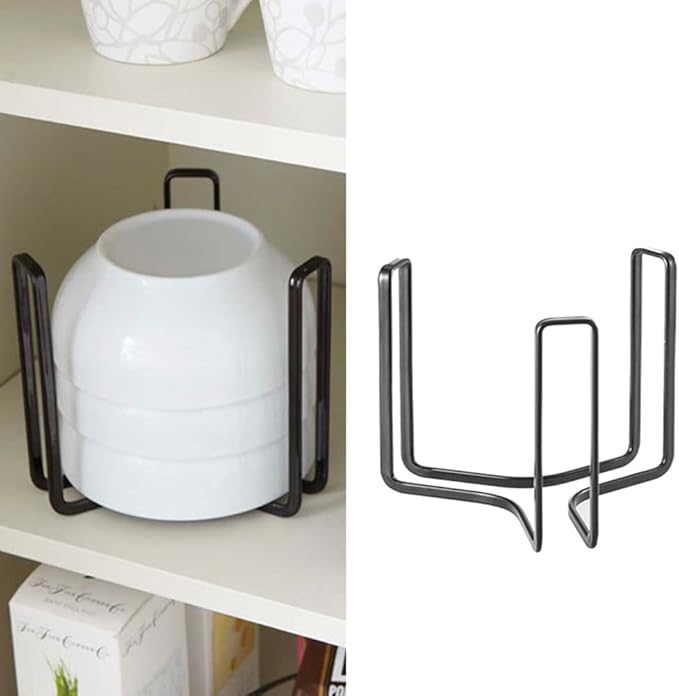 Dinnerware Bowl Plate Holder Fit for 6.5 Inches Diameters Bowl, Metal Bowl Storage Dying Display Rack for Kitchen Drawer, Countertop, Cabinet, Shelf, Cupboard (Black, Small 2PCS)