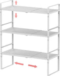 Expandable Stackable Spice Rack Cabinet Shelf Organizer in Cabinets Shelves Kitchen Cupboard Organization Stack up Racks Pantry Countertop Storage Large/White 3 Packs