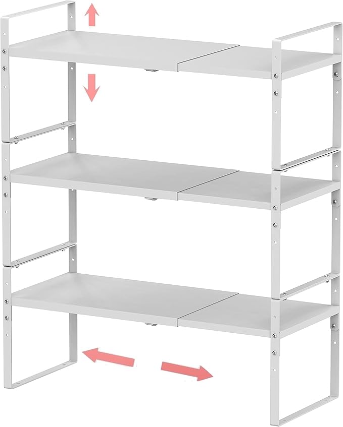 Expandable Stackable Spice Rack Cabinet Shelf Organizer in Cabinets Shelves Kitchen Cupboard Organization Stack up Racks Pantry Countertop Storage Large/White 3 Packs
