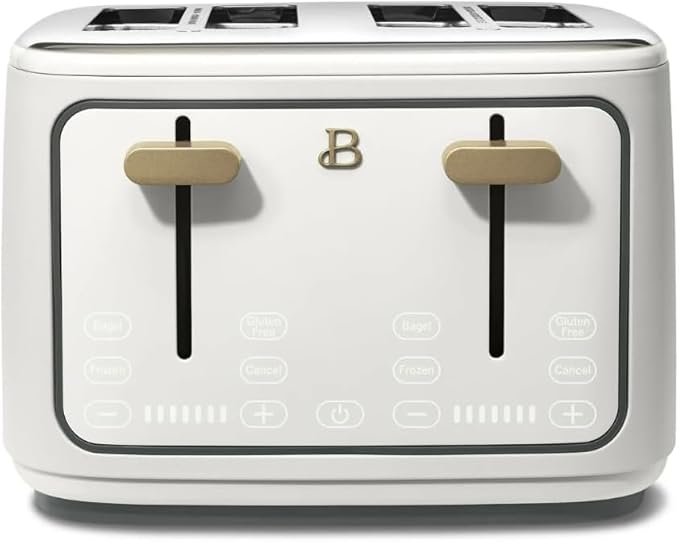 Beautiful 4-Slice Toaster by Drew Barrymore – Touch Display, Extra-Wide Slots, Bagel & Frozen Functions, Stainless Steel (White Icing)