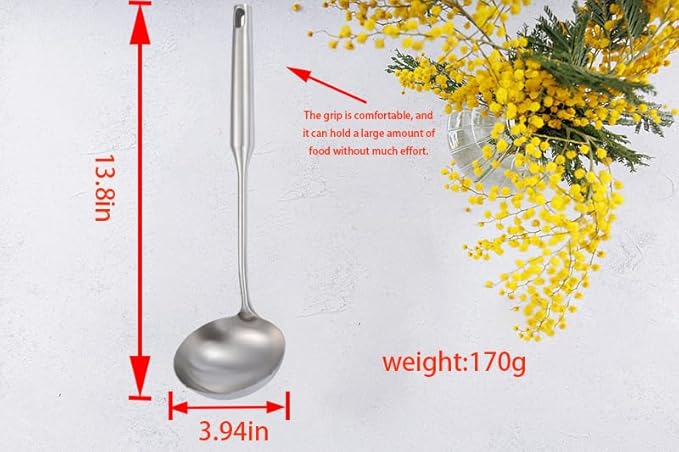 Soup Ladle Stainless Steel Scoop Spoon 304 Stainless Steel，13.8" Large Durable Metal Ladel，Cooking Spoon for Kitchen,Large Spoons and Ladles,Asian Soup Spoon