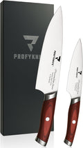 PrecisionEdge Ultra Sharp Japanese Chef Knife Set Professional Slice Cooking with Red Pakkawood Handles Japanese Kitchen Knives Sets without block Culinary Chef Knives (2PCs Knife Set)
