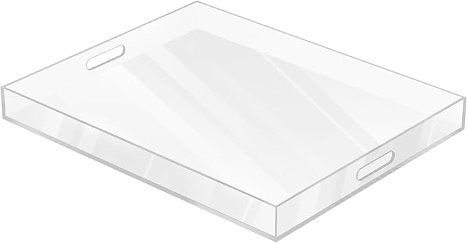 MAONAME Acrylic Serving Tray with Handles, 20"x16" Rectangular Clear Tray, Ottoman Decorative Trays, Coffee Table Trays for Countertop, Living Room, Office