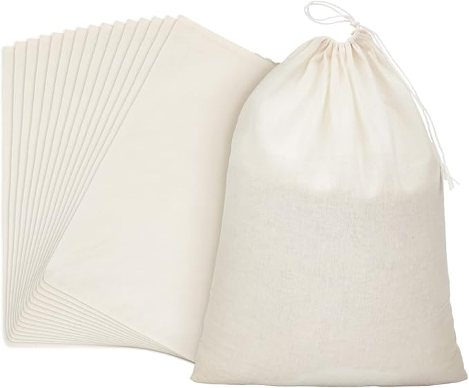 Pangda 15 Pcs Muslin Bags 8x10 Inches, Cotton Drawstring Bags Fabric Gift Pouches Bulk Sachet Reusable Grocery Pouches for Jewelry Party Favors Wrapping Home Storage DIY Craft