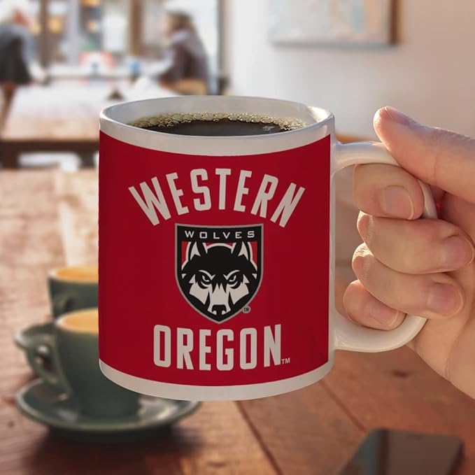Western Oregon University Wolves Logo Ceramic Coffee Mug, Novelty Gift Mugs for Coffee, Tea and Hot Drinks, 11oz, White