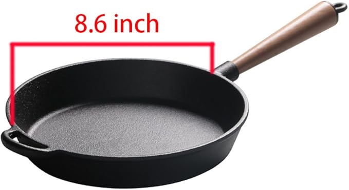 LI-GELISI Pre-Seasoned Cast Iron Round Griddle Cast Iron Round Frying Pan Wooden Handle 8.6 Inch