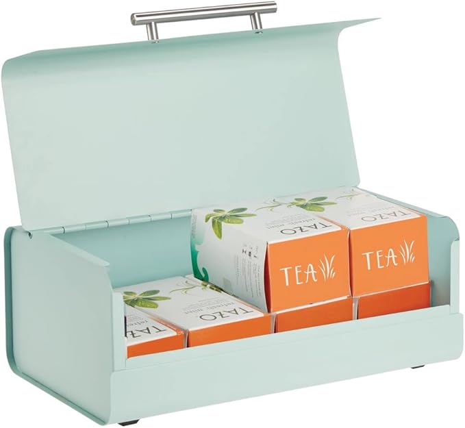 mDesign Metal Bread Box Bin with Hinged Lid - for Kitchen Countertop, Island and Pantry - Large Capacity Storage, Vintage-Inspired Design - Multi-Purpose Storage Container for Home - Mint Green