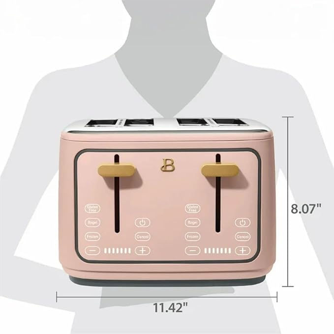 Beautiful 4 Slices Toaster - 7 Shade Settings, Touch Display, Extra-Wide Slots for Bagels, Gluten-Free & Frozen Presets, LED Countdown, Removable Crumb Tray, 1800-watt toasting (Rose)
