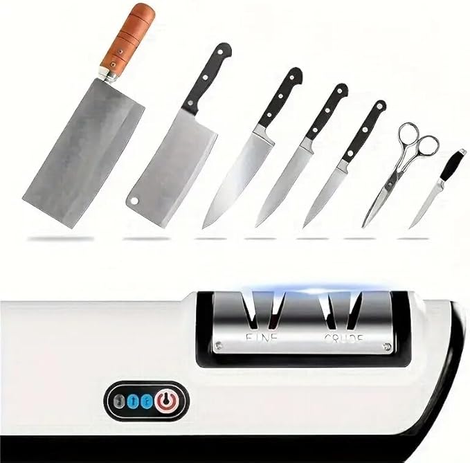 Electric Knife Sharpener with 20° Auto Angle Guide | 2-Stage Diamond Sharpening System | Rechargeable Professional Kitchen Knife Sharpener for Chef, Home & Stainless Steel Knives