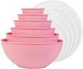 BoxedHome BPA Free Plastic Round Mixing Bowl with Lids, 12 Pack Nesting Bowls with Lids Set, Microwave and Dishwasher Safe Prep & Serving Bowls Great for Mixing, Baking, Serving (Pink, 12pcs)
