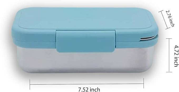 Stainless Steel Small Bento Box for Adults - Leakproof Microwave Safe Lunch Box for Work, Meal Prep and On the Go with Utensils & Bag (Blue), Compact-Sized for Moderate Appetites