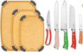 Elihome Essential 3-piece Dishwasher Safe Non Slip Juice groove Cutting Board Set and 5-piece Premium Stainless Steel Kitchen Knife Set