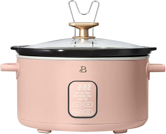 Beautiful 6 Qt Programmable Slow Cooker with Touch Control, Digital Timer and Keep Warm Function – Large Electric pot Capacity Kitchen Appliance by Drew-Barrymore (Rose)