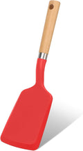 Silicone Spatula Turner, Heat Resistant Pancake Flipper Spatulas for Nonstick Cookware, Cooking Utensils with Wood Handle for Serving, Baking, Frying, Egg, Fish and Burger (1, Red)