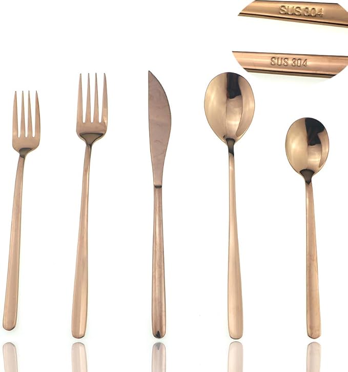 JASHII Mirror Polished Rose Gold 30-Piece SUS304 Stainless Steel Flatware Set,Silverware Set Dinner Knife Fork Spoon Dessert Fork Salad Spoon Service for 6