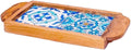 Kamsah Olive Wood Serving Tray with Handles (L:11”, W:5”) Decorative Rectangle Serving Trays for Serving Food, Drinks, Tea, Coffee -Rustic Vintage Wooden Serving Tray for Table & Gifts - Sidi Bou Said