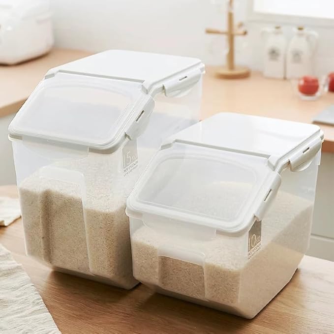Airtight & Large-Capacity Rice Storage Container, Stackable & Easy-Access Bin for Rice, Grain, Pet Food, Flour, 1 Count (Gray (15KG))