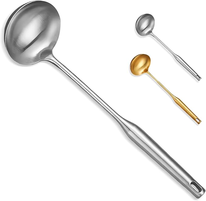 Soup Ladle, Stainless Steel Ladle spoon, 14 Inch Serving Spoon Heavy Duty kitchen Utensils for Cooking Buffet, Party, Kitchen, Silver