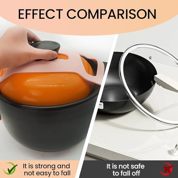 Silicone Lid Lock Strap for Crockpot Slow Cooker (6/7/8 Quart) - Universal Rubber Band Secure Lid Holder | Heat-Resistant, No-Spill Design Transport Accessories (Black+Pink)