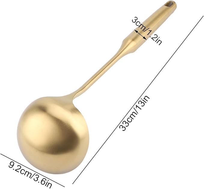Stainless Steel Soup Ladle, 13 Inches Gold Ladle, Big Golden Spoon Useful Tool for Cooking, Serving, Kitchen