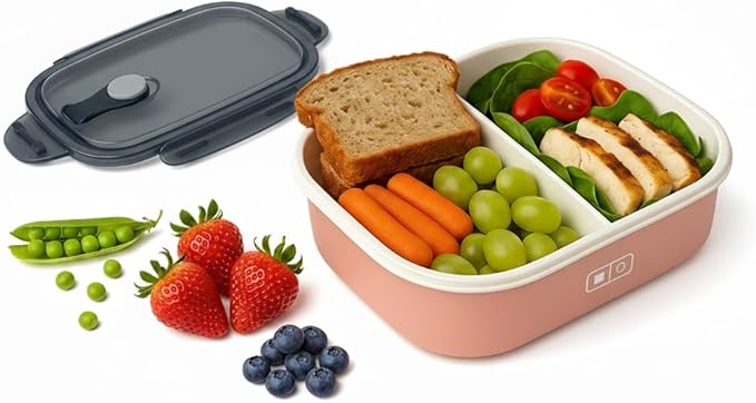 2-Compartment Bento Lunch Box – Leakproof, BPA-Free, Microwave & Dishwasher Safe Meal Prep Container – Compact & Reusable Food Storage for Work, Gym, or Travel (Simple Pink)