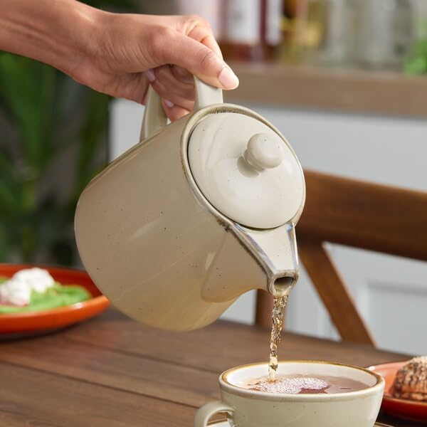 Keystone Porcelain Teapot with Lid, 32 oz, Granite Gray with Chestnut Brown Speckles, Round, Dishwasher Safe, Microwavable, 5.8 x 4.1 x 5 Inches
