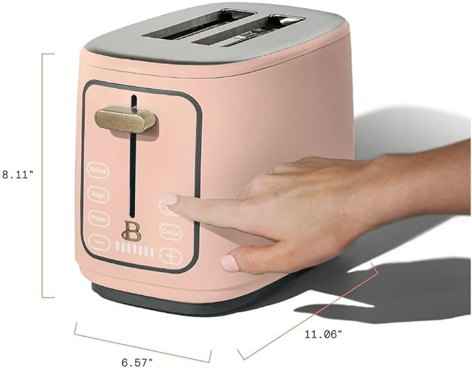 Beautiful by Drew Barrymore 2-Slice Toaster, Touch-Activated Display, 7 Shade Settings, Bagel/Frozen/Reheat Presets. (Rose)