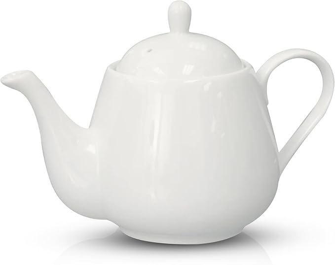 English Tea Store White Porcelain Teapot 2 Cup Raffles Small Ceramic Tea Pot for Loose Leaf Tea or Bags Modern White Teapots for Tea Party Durable Elegant Teapot Ceramic Teapot with Strainer