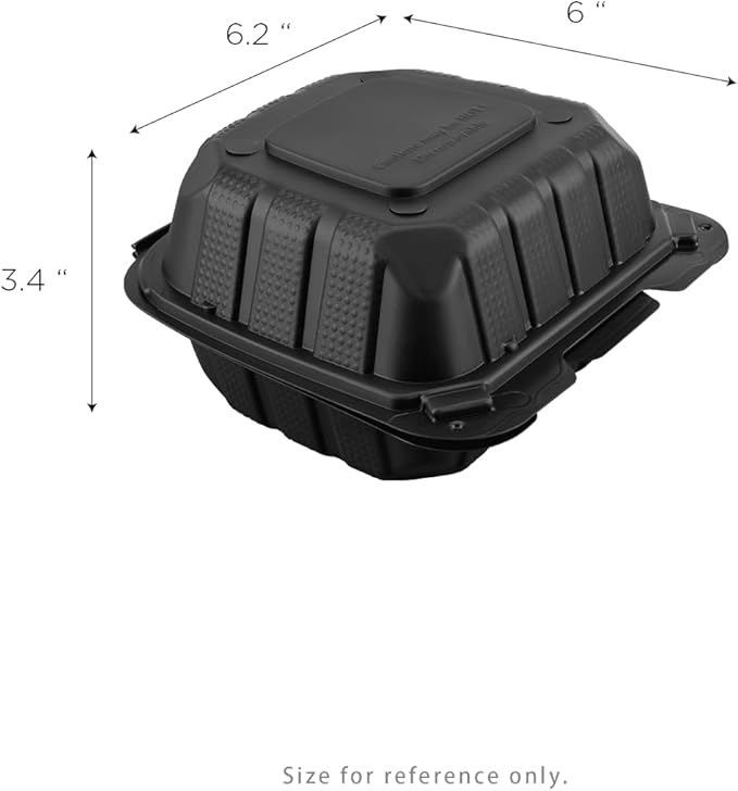 KARAT EARTH Clamshell Take Out Food Containers [6"x6" - 400 ct] To Go Containers | Microwavable, Freezer Safe, Soak-Resistant, Durable, Stackable | Vented for Hot/Cold Foods, Black