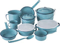 Cinsa 14-Piece Enamel on Steel Cookware Set, Ideal for Gas, Electric Stoves, Ovens & Campfires – Turquoise Blue