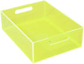 Acrylic Storage Bin Pantry Storage Container with Handles Kitchen Organizer Bin for Cabinet Cupboard Organization, Heavy Duty, 12.6 x 9.4 x 4'', Neon Green