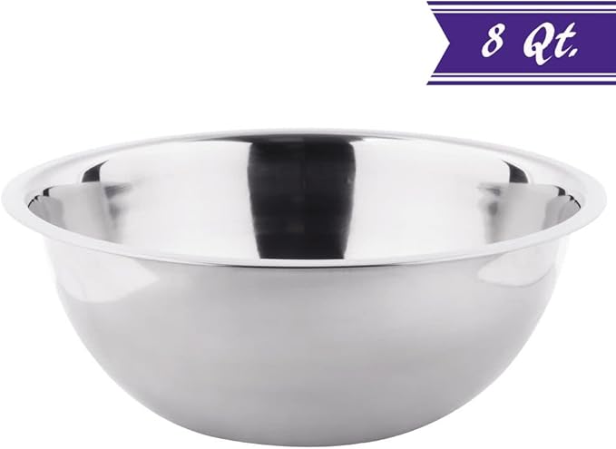 Betolla 8 Quart Stainless Steel Mixing Bowl – Medium Weight Flat Base Prep Bowl with Polished Mirror Finish for Baking, Cooking & Food Prep