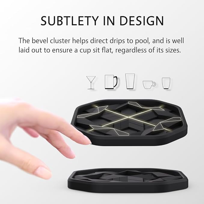 UMIRRO Silicone Cup Coasters for Drinks with Holder, Modern Home Bar or Kitchen Essentials, Black House Decor Gifts, Small Unique Birthday Gift Ideas for Men, Dad, Him, Women, Mom, Her, 4", Set of 6