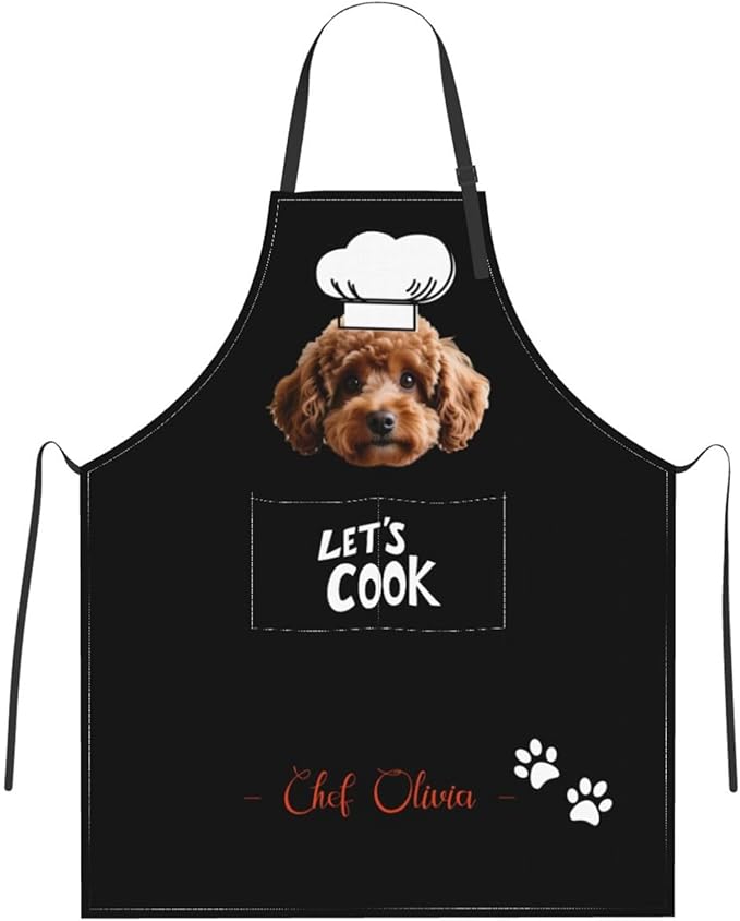 Custom Dog Face Apron for Men Women, Personalized Photo Bib Apron with Pockets, Customized Chef Aprons