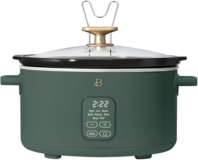 Beautiful 6 Qt Programmable Slow Cooker with Touch Control, Digital Timer and Keep Warm Function – Large Electric pot Capacity Kitchen Appliance by Drew-Barrymore (Thyme Green)