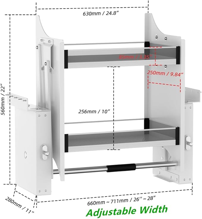 Pull Down Shelf for Kitchen Upper Cabinet, Heavy Duty Cabinet Organizer Large Storage Space, White, 26-28 Inch Width
