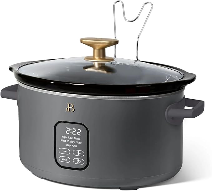 Beautiful 6 Qt Programmable Slow Cooker with Touch Control, Digital Timer and Keep Warm Function – Large Electric pot Capacity Kitchen Appliance by Drew-Barrymore (Oyster Grey)