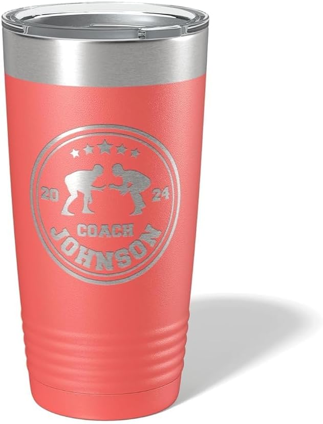 Wrestling Coach gifts, Tumbler, Coach tumbler, Wrestling gifts, Coach Beer glass, Coach gift, Wrestling Coach, Coach gifts, Wrestling Coach (Wrestling Circle, Coral, 20oz Tumbler)