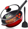 Nonstick Deep Frying Pan Skillet with Lid, 12 inch/ 5 QT Saute Pan with Silicone Spatula, Sauce Pan Cookware Cooking Chef Pan, Induction Compatible, Cast Aluminum Ruby Red