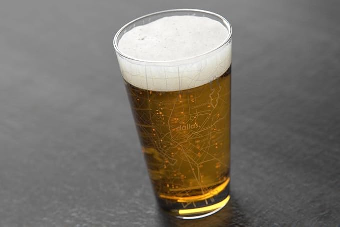Well Told Engraved Dallas Texas Map Pint Glass, Etched Beer Gift (16 oz, Clear) City Map Pint, Custom City Glassware, Gifts For Beer Lovers