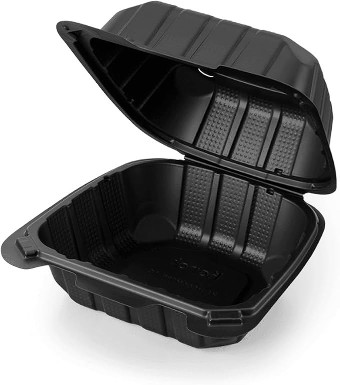 KARAT EARTH Clamshell Take Out Food Containers [6"x6" - 400 ct] To Go Containers | Microwavable, Freezer Safe, Soak-Resistant, Durable, Stackable | Vented for Hot/Cold Foods, Black