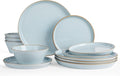 Famiware Saturn Dinnerware Sets, Plates and Bowls Sets for 4, 12 Pieces Stoneware Dish Set - Chip and Scratch Resistant, Microwave and Dishwasher Safe Tableware Set, Light Blue with Rim