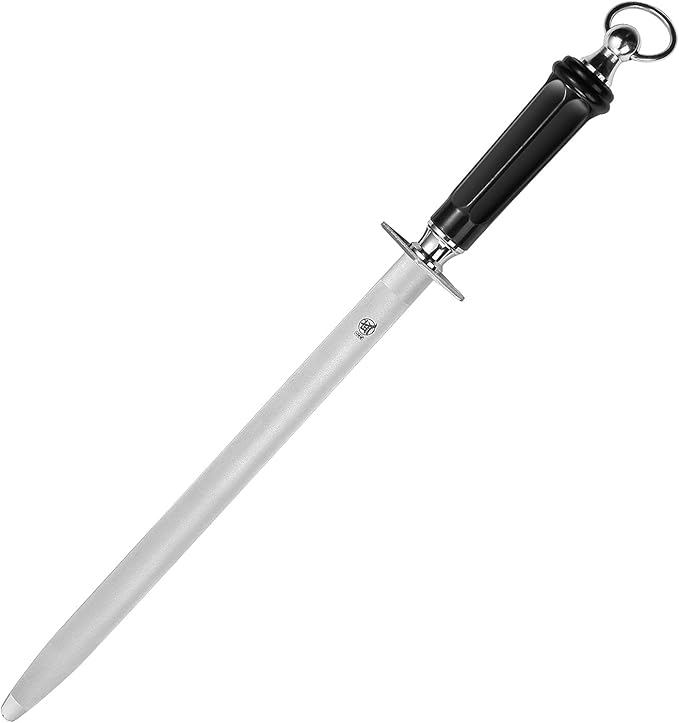 MITSUMOTO SAKARI 12 inch Japanese Honing Steel - Flat Diamond Knife Sharpening Rod, Professional High Carbon Sharpener with ABS Handle & Powerful Magnet