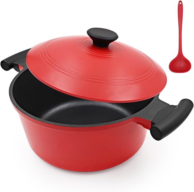 4.5 Qt Cast Aluminum Dutch Oven Pot for Stew Braise Soup Simmer and Fry, Large Nonstick Stock Pot with Lid & Stay-Cool Handle for All Stoves Including Induction, PFOA PFOS APEO Free