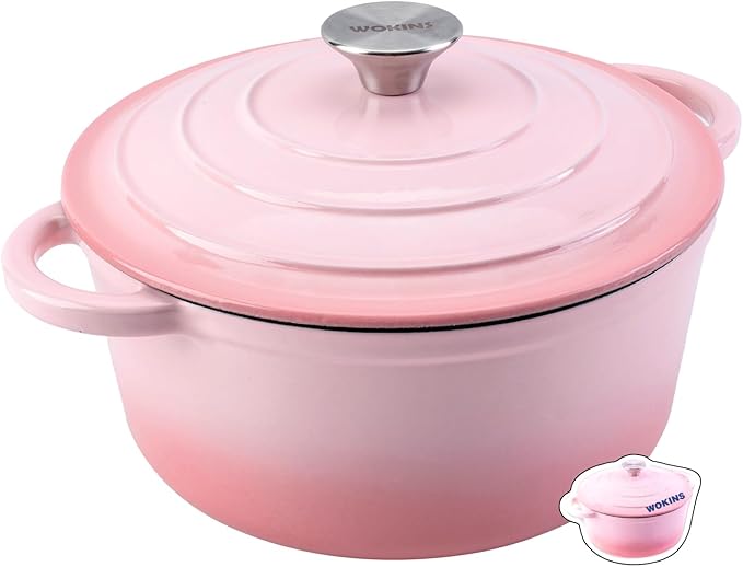 Enameled Cast Iron Dutch Oven Pot with Lid Heavy-Duty Cookware for Bread Baking,Braising,Stews,Roasting,Oven Safe up to 500°F,7QT,pink