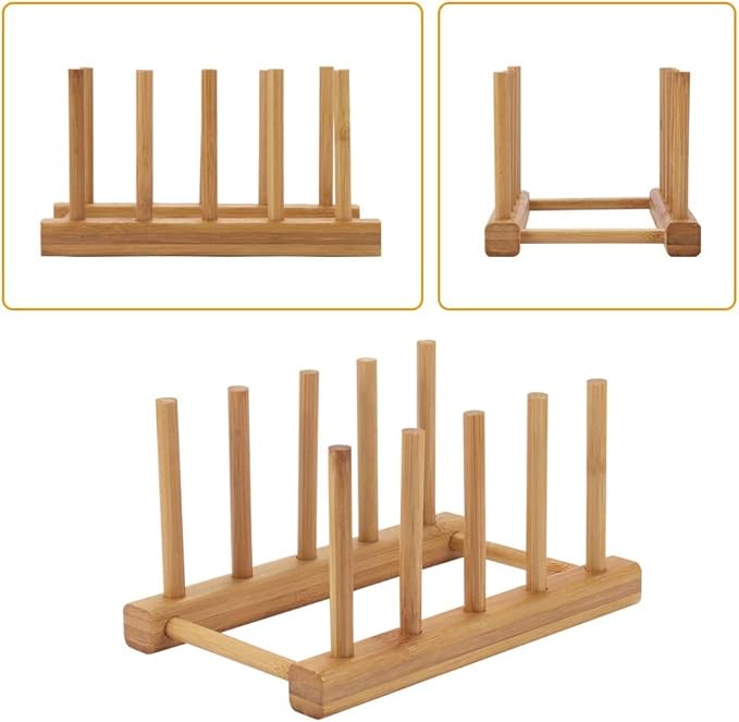 YWSHF 2 PCS Bamboo Wooden Dish Rack Dishes Drainboard Drying Drainer Storage Holder Stand Kitchen Cabinet Organizer for Dish/Plate/Bowl/Cup/Pot Lid/Book