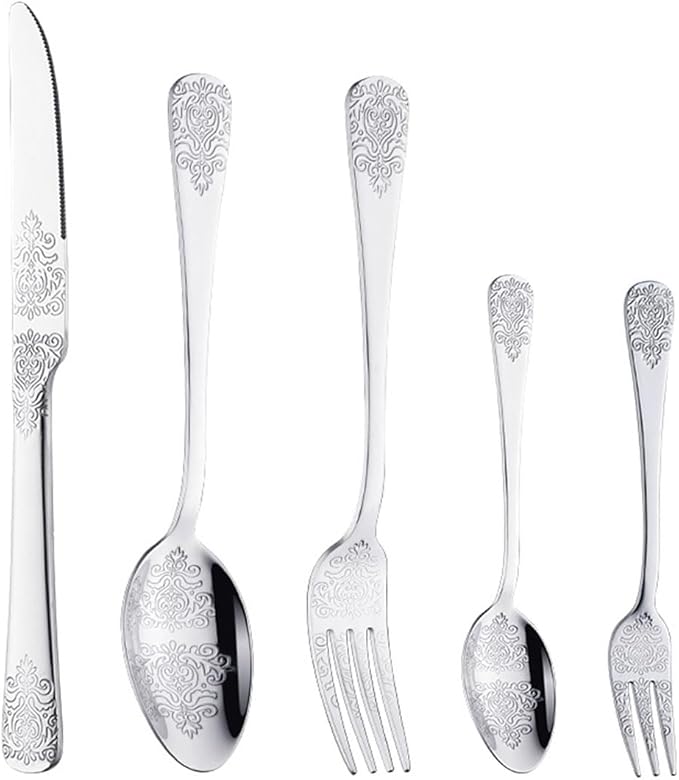 IKXO Silverware Set 40 Piece Silver Flatware Set for 8,Stainless Steel Flatware Cutlery Set For Home Hotel, Kitchen Utensils Set Include Fork Knife Spoon,Mirror Polished,Dishwasher Safe