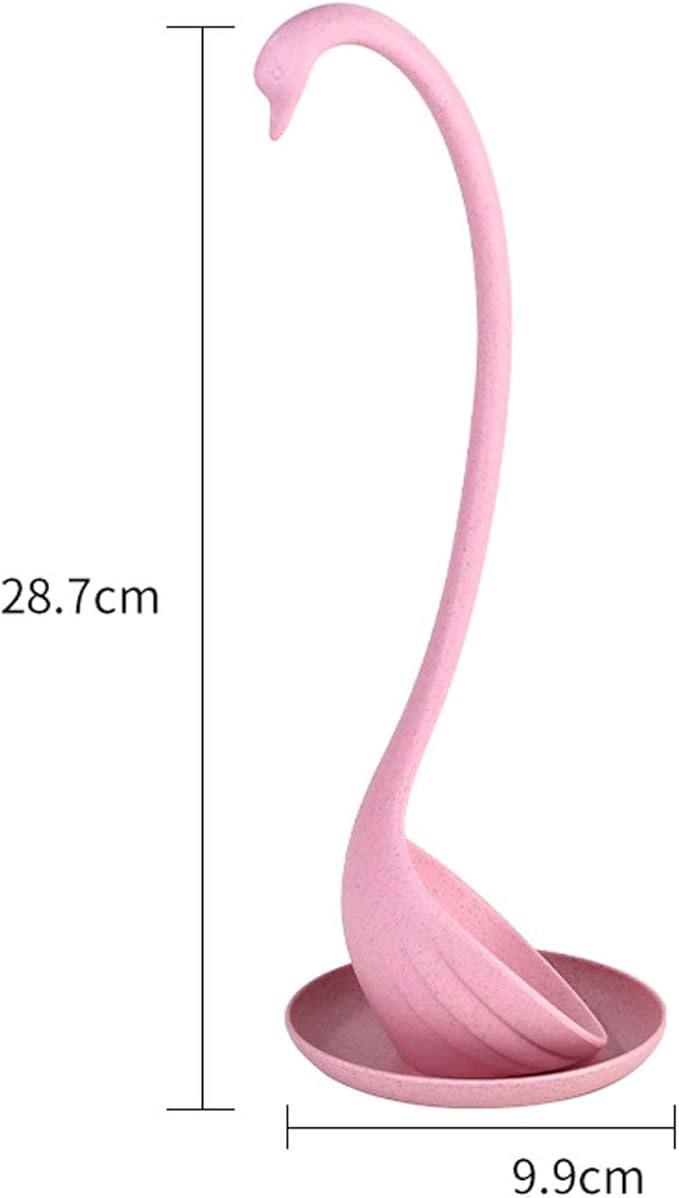 Swan Shaped Soup Ladle, Practical PP Material Long Handle Soup Spoon with Tray Lightweight Large Capacity Swan Shaped Soup Ladle for Home Kitchen (Pink)