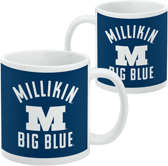 Millikin University Big Blue Logo Ceramic Coffee Mug, Novelty Gift Mugs for Coffee, Tea and Hot Drinks, 11oz, White